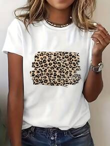 Camiseta unisex nueva de verano con estampado exclusivo de leopardo - Blanco - Ver 1