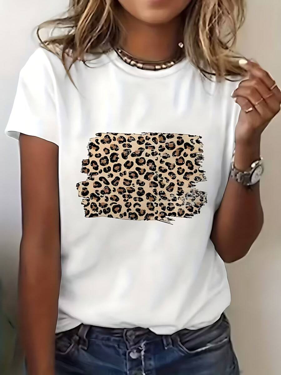 Camiseta unisex nueva de verano con estampado exclusivo de leopardo - Blanco - Ver 1