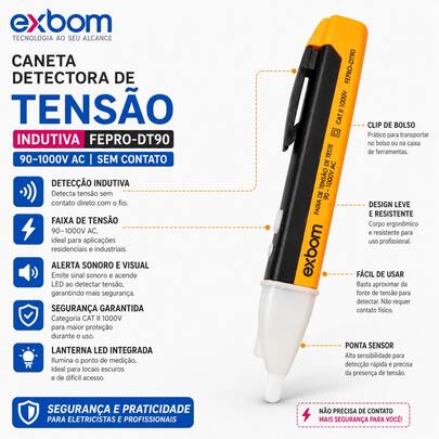 Caneta Detectora de Tensão 90v a 1000v FEPRO-DT90 - EXBOM