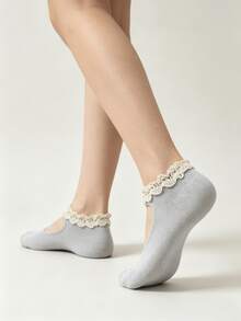 1/5 Pairs Lace Trim Cute Ballet Style Ankle Socks, Lightweight For Spring/Summer (Socks Only, No Insole) - Multicolor - View 5