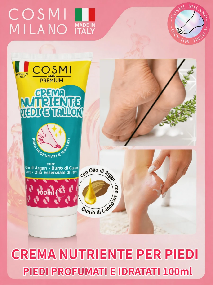COSMI MILANO Nourishing Cream 100ml Made In Italy For Feet Cracked Heels Quick Absorption Non-Greasy Smooth Soft Scented Feet, Daily Treatment Care For Tired Feet Ideal For Men And Women All Seasons - CREMA NUTRIENTE PER PIEDI 10OML - View 1