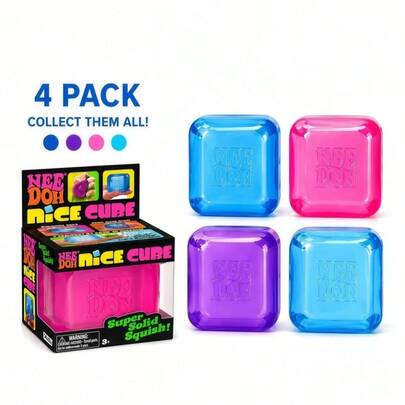 NeeDoh 4pcs Ice Cube Shaped TPR Squishy Toy, Soft Squeeze Stress Relief Sensory Toy, Calming Toy For Relaxation, Office Use & Daily Stress