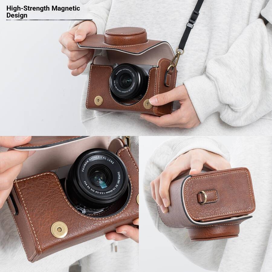 Túi đựng máy ảnh tương thích với: Fujifilm XM5 Xe5 X100vi X100v Xhalf Protective Case PowershotV/V1 GX/G7X2/G7X3 SX740/730/720HS IXUS860is Protective Case Rx1001/M2/M3/M4/M5/M6/M7 Black Card Compact Camera Zv1/Zv1m2 Zve10/Zve0ii A6400/A6000/A6100/A5000 Full Leather Case Z30 Full Camera Portable Crossbody Pressure Reduced Shockproof Dustproof Scratch-Resistant - Xem 1