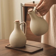 2 peças/1 peça Garrafa de Óleo Cerâmica de 500ml (17oz)/600ml (20oz) com Tampa de Cortiça Macia, Dispensador de Condimentos Redondo de Cozinha para Molho de Soja, Vinagre, Azeite e Óleo de Amendoim - Castanho - Visão 4