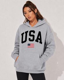 Men's Casual Sweatshirt Cold Weather Hooded Sweatshirt Usa - Gris - Ver 6