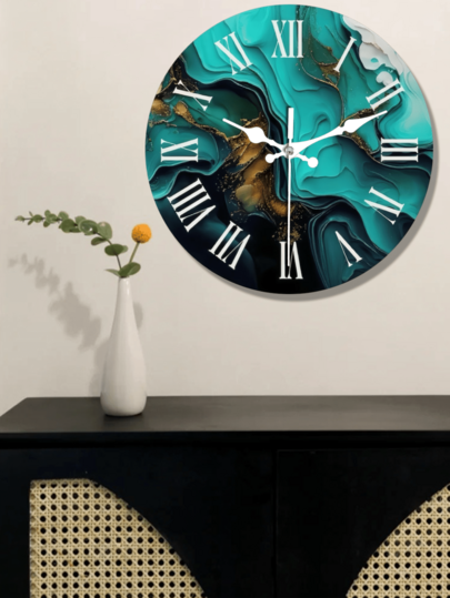 1 Chiếc đồng hồ treo tường lớn bằng gỗ, kích thước 10 inch/12 inch, kiểu dáng hiện đại, vân đá cẩm thạch, quà tặng tân gia độc đáo, màu ngọc lục bảo phối vàng, quà tặng nhà cửa