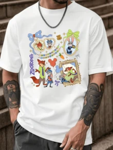 (Disney Licensed)Disney Zootopia Men's 100% Cotton Oversized Graphic T-Shirt, Judy Hopps & Nick Wilde Collage Print Crew Neck Short Sleeve Casual Streetwear Tee, Cute Police1 Bunny & Fox Pure Cotton Summer Top, Mens Clothes, Men, Ropa De Hombre, Summer Clothes, Men Shirts, Graphic Tees, Disney Outfits Men, Graphic Tees, Camisetas Para Hombre, Camisas Para Hombre, Summer Outfits For Men, Father's Day Gift, Perfect Gift For Family And Friends, Which Are Necessary For Birthday Parties, Disney Shirts, Mens Clothes, Summer Clothes, Officially Licensed Disney T-Shirts, Disney Men's And Women's Spring/Summer Fashion Casual Short-Sleeve T-Shirts - trắng - Xem 1
