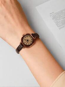 REBIRTH 1 buah Jam Tangan Wanita Gaya Retro Kasual dengan Angka Romawi dan Mesin Quartz, Cocok untuk Pemakaian Sehari-hari - Coffee Brown - View 6