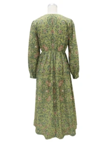 Women's Vintage Boho Floral Print Maxi Dress, Long Sleeve V-Neck Flowy A-Line Long Dress For Fall Vacation - Màu xanh Ô liu - Xem 3