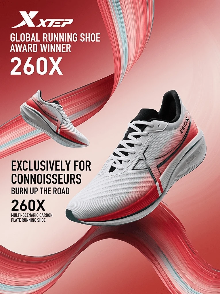 XTEP 260X | Men's Lightweight Breathable Mesh Running Shoes With Carbon Plate, Suitable For Racing And Training, Classic White/Laser Red/Black - Classic White/Laser Red/Black - View 1