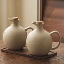 2 peças/1 peça Garrafa de Óleo Cerâmica de 500ml (17oz)/600ml (20oz) com Tampa de Cortiça Macia, Dispensador de Condimentos Redondo de Cozinha para Molho de Soja, Vinagre, Azeite e Óleo de Amendoim - Castanho - Visão 5