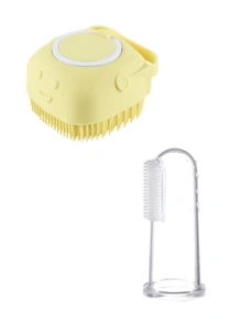 Bộ dụng cụ tắm cho thú cưng 2 món, gồm bàn chải gội đầu và bàn chải đánh răng, bàn chải tắm massage bằng silicon, găng tay massage tắm cho chó và mèo có ngăn chứa dầu gội, thích hợp làm dụng cụ chăm sóc lông cho chó và mèo. - Nhiều màu - Xem 12