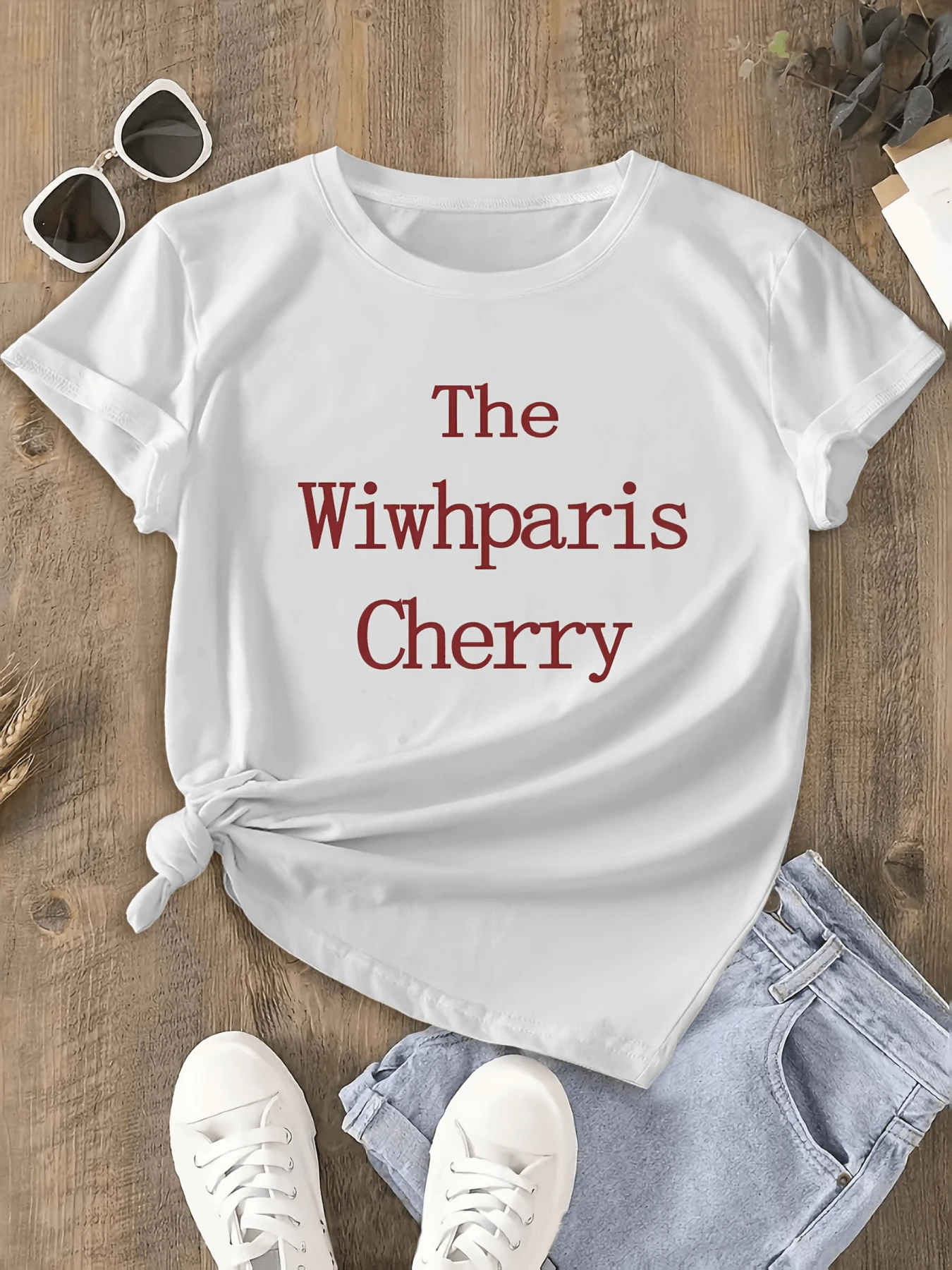 Red Text With Words That Evoke An Elegant Urban Essence, Representing Confidence And Positive Energy In Each Letter. Comfortable Casual Women's T-Shirt, Ideal For Modern Outfits. - 白色 - 查看 1