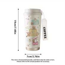 1件/5件 500ml 可愛甜美熊圖案保溫咖啡杯，附翻蓋與「Coffee」杯帶，可拆卸 304 不鏽鋼防漏旅行杯，適用熱飲與冷飲，適合可愛與粉色愛好者的理想禮物，冰咖啡 - 彩色 - 查看 6