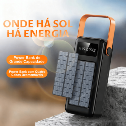 Power Bank 50000mAh com Carregamento Solar, Bateria Portátil de Alta Capacidade para Emergências
