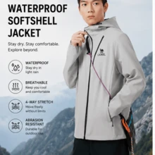 CAMEL CROWN Áo khoác softshell ngoài trời dành cho nam, kiểu dáng mùa xuân, có mũ trùm đầu, chống thấm nước, chống rách, chống tĩnh điện, thích hợp cho hoạt động leo núi và đi bộ đường dài. - Xám băng - Xem 5