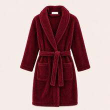 Unisex Warm Winter Bathrobe, One Size, Long Sleeves - borgoña - Ver 2