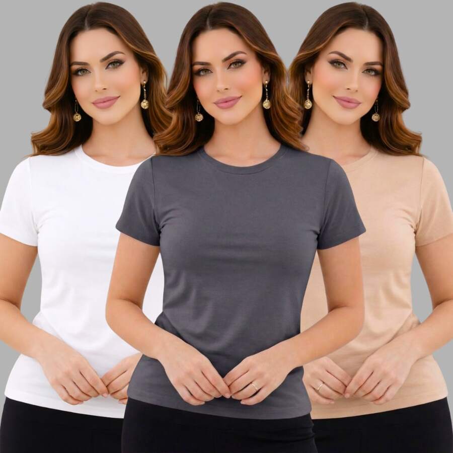 Kit Of 3 Basic Women's Suplex Blouses - White-gray-nude - View 1