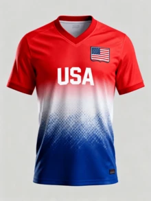 USA Sport Inspired Football Jersey Casual Sports Short Sleeve Jersey - Multicolor - View 1