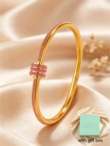 Camhanno 5/1 món - Bộ vòng tay nữ màu hồng nhẹ nhàng, vòng tay thép không gỉ mạ vàng 18k đính đá zirconia không phai màu, hộp quà sinh nhật và lễ hội - vàng 2 - Xem 7