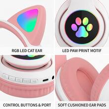 Kids Learning Cat Ear Bluetooth 6.0 Headphones With LED Glowing Light, Foldable Wireless Over-Ear Headset, 400mAh Battery 24H Endurance, AUX TF Card Compatible With PC Laptop For Kids Adults - 查看 8