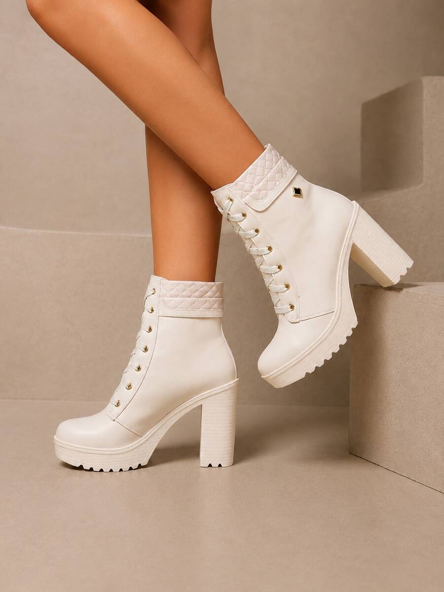 Women Fashion Boots - Beige - View 1