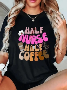 Half Nurse, Half Coffee Symbolizes Energy, Compassion, And Feminine Strength, Uniting A Passion For Helping And Everyday Vitality. A Comfortable, Casual, Modern Women's T-Shirt For Daily Wear. - 黑色 - 查看 1