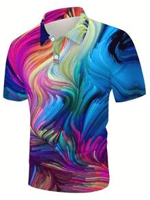 Abstract Flow Of Colorful Energy Symbolizing Passion Creativity And Freedom With Dynamic Brushstroke Movement 3D Printed Boys POLO Shirt For Men Casual Summer Wear - Multicolor - View 4