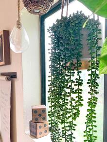 1/2PCS Artificial Hanging Plant/Pearl String Succulent Green Wall UV Resistant Ivy Fake Vine For Indoor Outdoor Wall Background Boho Style Bedroom Living Room Porch Shelf Decor Home Garden Decoration - Green - View 2