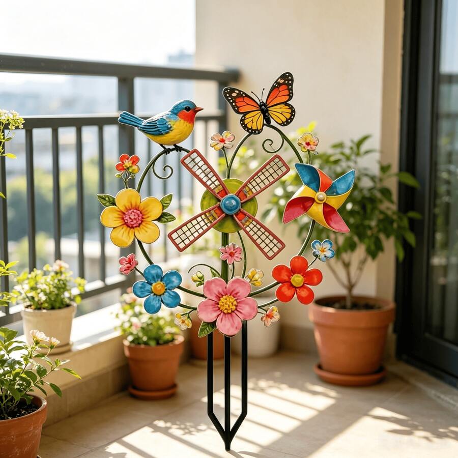 2D Acrylic Windmill Garden Stakes, Suitable For Yard, Garden, And Potted Plant Decor - A - View 1