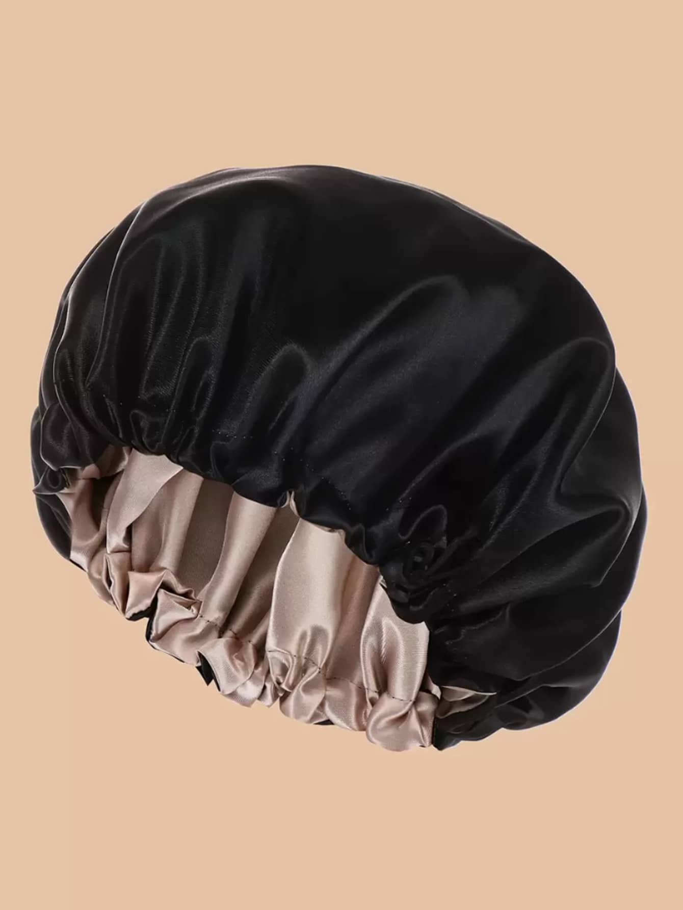 1pc Adjustable Double-Layer Satin Sleep Cap, Made Of Smooth Satin Fabric, Practical Design With Elastic Band And Drawstring, Anti-Static And Breathable, Suitable For Sleeping, SPA, And Ramadan Wear, Available In Black - Black - View 1