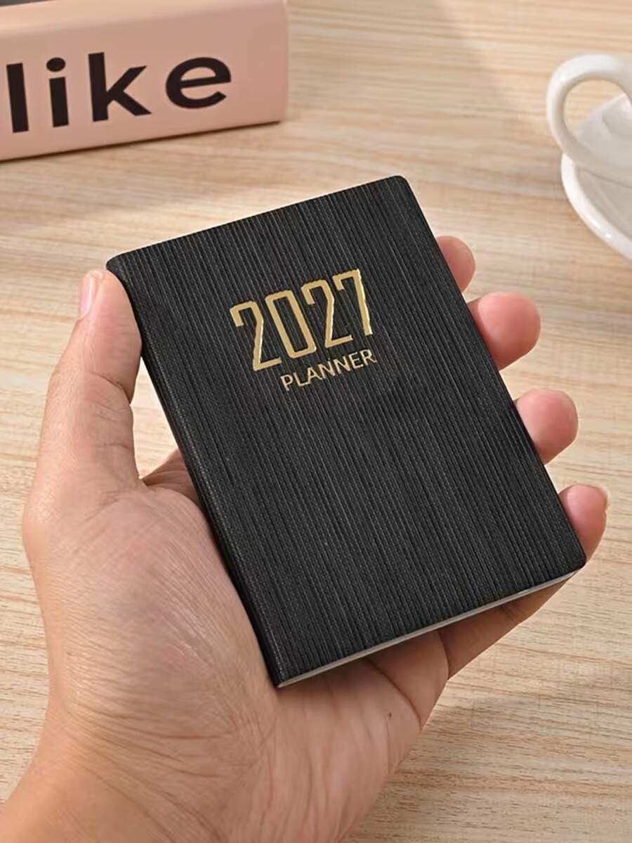 A7尺寸 2027年英文手帳,64頁(128頁)簡約週曆,365天計畫本,A7迷你便攜口袋手帳,PU皮革封面,返校季學校用品 - 多色 - 查看 1