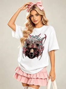 Damen Sommer Locker Lässig-Hemd, weiche Baumwolle Rundhals Kurzarm Tops, Vintage Europäisch Amerikanisch Street Style. - Weiss - Übersicht 4