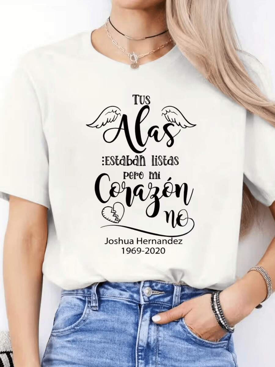 Wings That Symbolize Eternal Love And The Memory Of The One Who Has Passed, Reminding Us That Our Hearts Continue To Feel Their Presence In Every Moment. Women's T-Shirt With A Touching And Elegant Phrase - 白色 - 查看 1