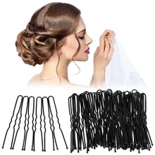 50pcs Women's Elegant Versatile Metal Hair Clips, 5-9cm Metal Invisible Hair Pins, Black U-Shaped Ladies Hair Clips Set, Flamenco Dance Party Accessories Comb, Easy Slouchy Hairstyle Comb, Ladies Hair Styling Tools, Hair Comb, Side Comb - U-shaped Hairpin - View 7