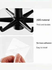 2pcs Heavy Duty ABS 360 ° Rotatable 6-Fork Hook, No Punching Adhesive Hanger, Space Saving Storage Rack, Suitable For Multifunctional Storage Organizer Of Kitchen Utensils, Bathroom Accessories, And Home Living Spaces, Multifunctional Hanging Storage Rack - A - View 7