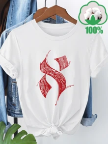 Símbolo rojo inspirado en formas artísticas tribales que representan energía vital pasión interior y movimiento espiritual con detalles decorativos únicos camiseta de mujer casual cómoda para uso diario - Blanco - Ver 6