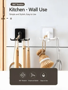 2pcs Heavy Duty ABS 360 ° Rotatable 6-Fork Hook, No Punching Adhesive Hanger, Space Saving Storage Rack, Suitable For Multifunctional Storage Organizer Of Kitchen Utensils, Bathroom Accessories, And Home Living Spaces, Multifunctional Hanging Storage Rack - A - View 8