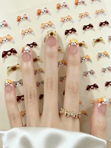 Cute Cat Face French Tip Nail Stickers, 1 Sheet 5D Self-Adhesive Kitten Pattern Nail Decals, Kawaii Cartoon Cat Head Nail Art Decor For Girls & Cat Lovers DIY Manicure - Multicolor - View 8