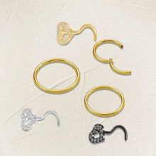 20G 6 piezas Aros de nariz, barra de 7mm, CZ de 3mm, acero inoxidable, adecuados para perforación de la nariz, ajuste pequeño para uso diario, trabajo, sueño, mujeres y hombres - Dorado - Ver 7