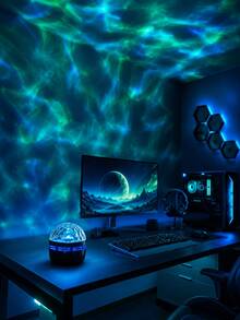 [Ripple Projection Lamp] Blue & Green Color Changing Wall Projection Lamp/Desktop Room Decor, Suitable For Bedside, Gaming Room, Living Room, Party, Compatible With Power Bank, Adapter - Multicolor - View 7