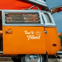 1PC Time To Travel Vinyl Sticker For RV Camper Van, Cursive Lettering With Sun Design Decal For Car Exterior, Waterproof Removable Wanderlust Themed Decorative Sticker For Travel Trailer, Inspirational Road Trip Quote Design, Perfect Accessory For Van Life Lovers & Outdoor Travel Enthusiasts - A - View 5