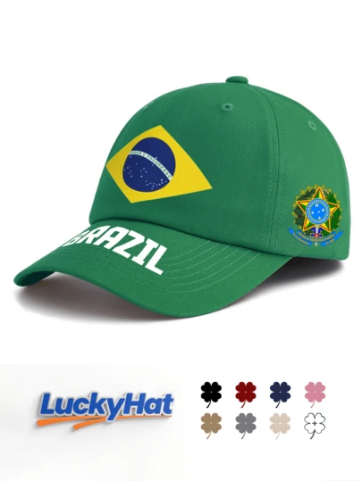 1 Pc "BRAZIL" National Flag & Emblem Print Classic Baseball Cap, Unisex Available In Multiple Colors, Aesthetic Sports Fan Hat, Brazil Pride Outdoor Travel Accessories