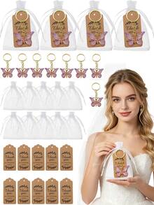 15/3pcs Purple Butterfly Keychain Set, Includes Butterfly Shaped Keychains, Thank You Cards, White Bags, Wedding Party Decor, Bridesmaid Gifts, Bridal Shower Favors, Wedding Souvenirs, Suitable For Wedding Guest Gifts Or Favors, Perfect For Gifting - Multicolor - View 1