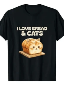 An Adorable Cat Shaped Like A Loaf Of Bread Expresses Tenderness, Humor, And Love For Felines And Food-Ideal For Those Who Enjoy Showing Their Fun Side. A Casual And Comfortable Women's T-Shirt For Everyday Wear. - 黑色 - 查看 8