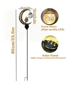 1pc Solar Powered Moon & Owl Garden Stake Light, Warm LED Crackle Glass Ball Lamp, Waterproof Metal Path Light For Yard, Lawn, Patio Decor - Multicolor - View 6
