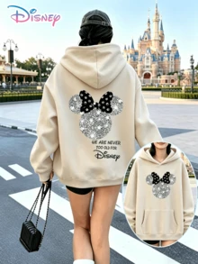 Disney's Sweet And Cool Minnie Mouse Series Y2K Printed Sweatshirt "We Are Never Too Old" Is A Fun, Loose-Fitting Top With A Casual Print. A Perfect Choice For A Casual And Versatile Holiday Gift. (Women's Autumn/Winter Clothing/Elegant Women's Outfits/Patterned Hoodies/Printed Tops/Casual Outfits For Women/Women Trending Now/Holiday Co-Ord/Plus Size Friendly) - Màu be - Xem 1