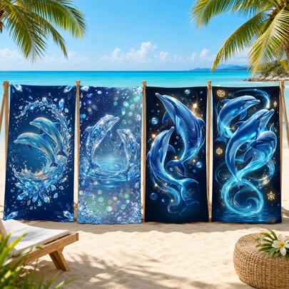 1pc Dreamy Dolphin Theme Beach Towel, Super Soft Microfiber Extra Large Beach Blanket, Super Absorbent Bath Towel, Suitable For Travel, Swimming Pool, Diving, Surfing, Yoga, Camping, Available In Multiple Sizes, Beach Accessory