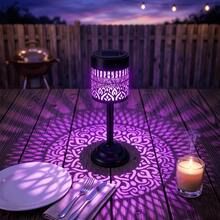 Lámpara de mesa LED de exterior alimentada por energía solar, linterna solar de metal con patrón hueco, luz decorativa impermeable adecuada para patio, jardín, balcón y camping - Lámpara de mesa Mandala - Ver 8