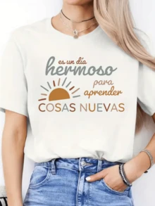 Radiant Sun Symbolizing Hope And The Start Of An Energetic Day With A Motivational Phrase About Learning New Things That Conveys Optimism And Joy. Casual, Comfortable, Modern Women's T-Shirt - 白色 - 查看 8